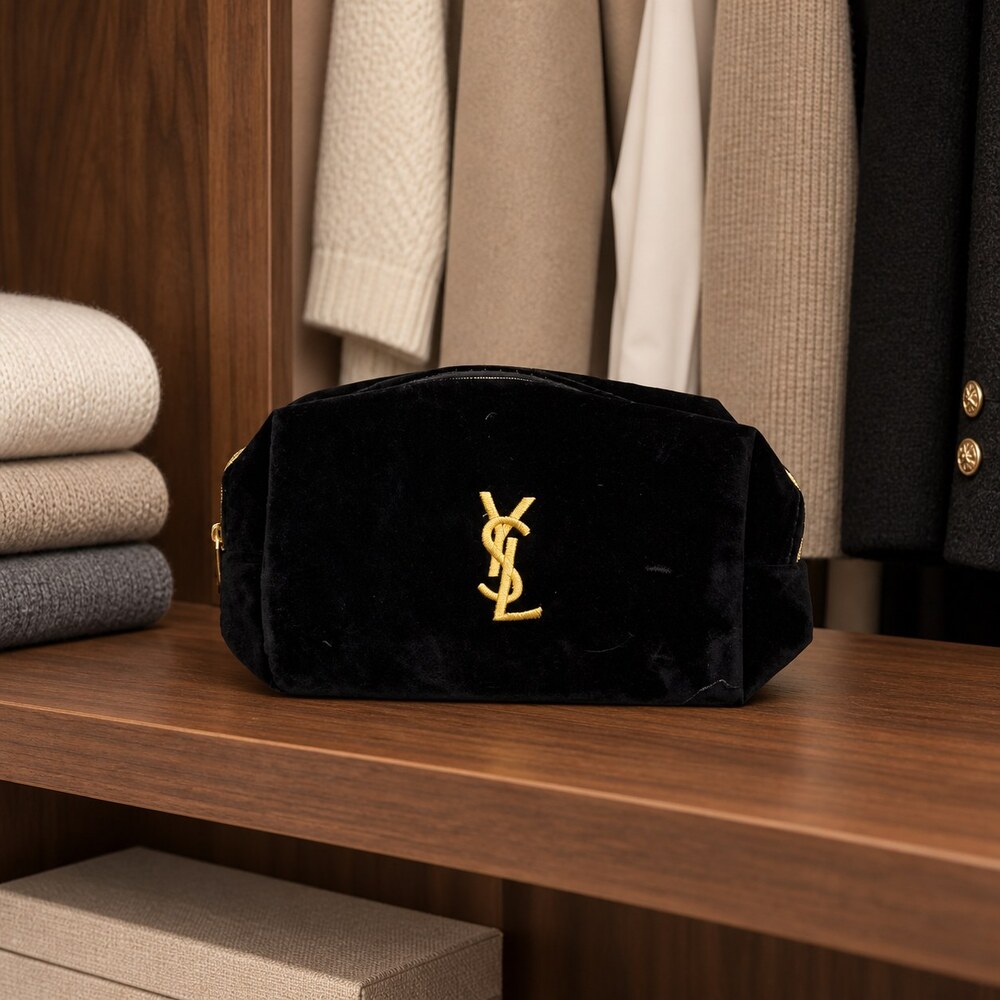 Yves Saint Laurent Black Velvet Makeup Bag | Plush Velvet Finish
